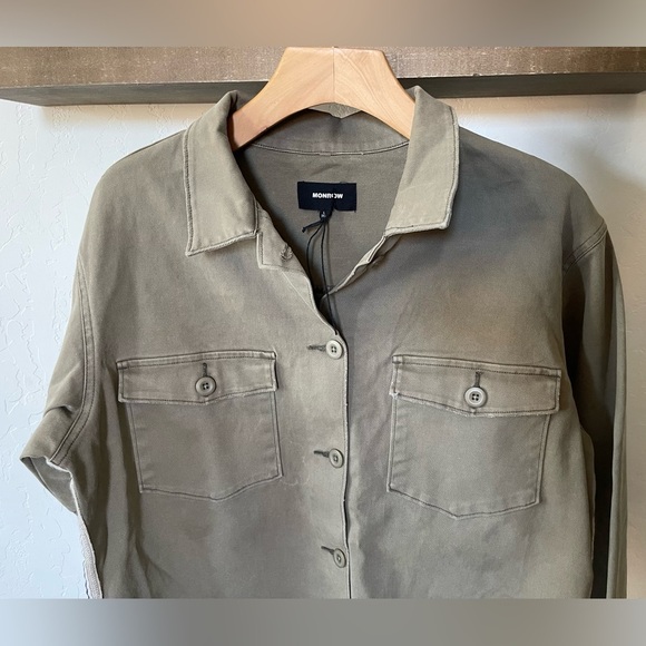 Monrow|Olive Anorak Jacket with Stripe Detail on Sides, Size Large•••Shaket - Picture 2 of 14